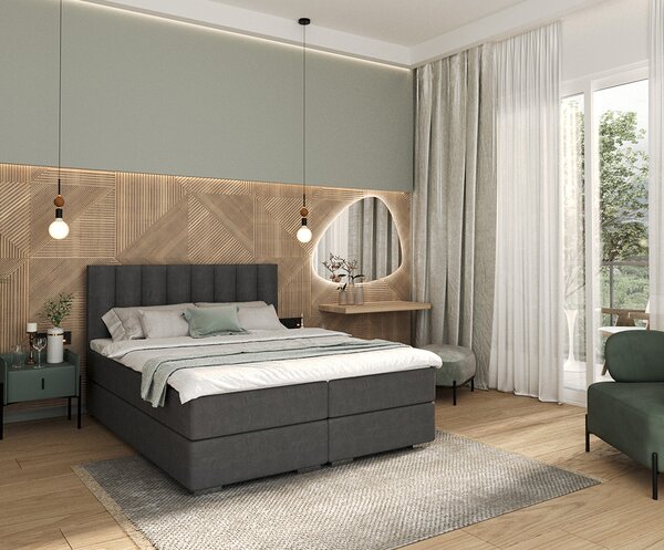 Čalouněná postel LINCOLN Grafit Trinity 140x200 s dřevěným zdvižným roštem
