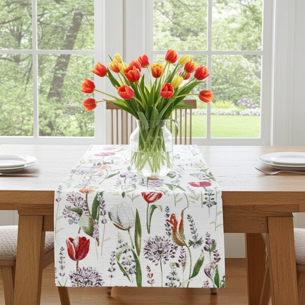 Gobelínový ubrus na stůl Tulipány Chenille 1187B Barva Vícebarevná Rozměry 40x100 cm