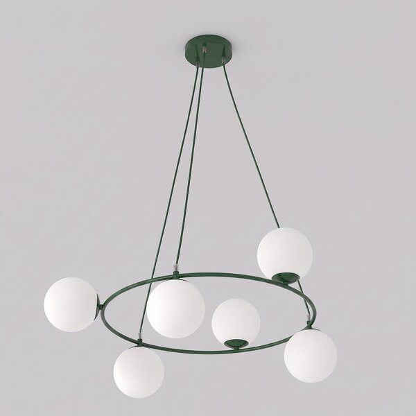 Závěsné svítidlo AZURA 6 – olivově zelené, opálové sklo, 6× E14, šířka 75 cm