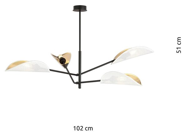 Stropní svítidlo VENE 4 – bílé, zlatá textilní stínidla, 4× E14, šířka 102 cm