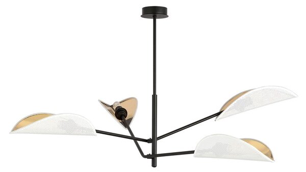 Stropní svítidlo VENE 4 – bílé, zlatá textilní stínidla, 4× E14, šířka 102 cm