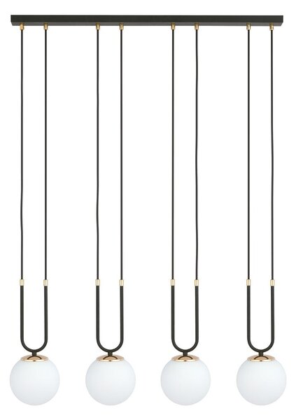 Závěsné svítidlo GLAM 4 – černé, opálové sklo, 4× E14, šířka 92 cm
