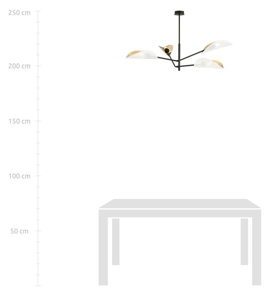 Stropní svítidlo VENE 4 – bílé, zlatá textilní stínidla, 4× E14, šířka 102 cm