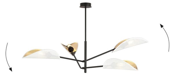 Stropní svítidlo VENE 4 – bílé, zlatá textilní stínidla, 4× E14, šířka 102 cm