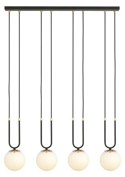 Závěsné svítidlo GLAM 4 – černé, opálové sklo, 4× E14, šířka 92 cm