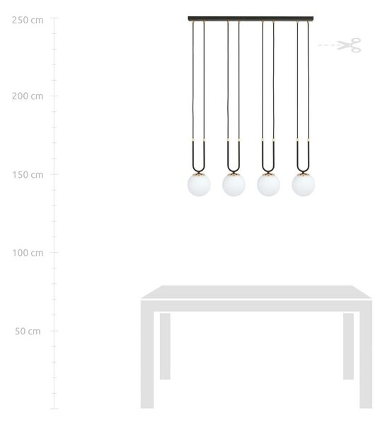 Závěsné svítidlo GLAM 4 – černé, opálové sklo, 4× E14, šířka 92 cm