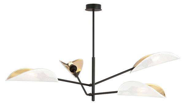 Stropní svítidlo VENE 4 – bílé, zlatá textilní stínidla, 4× E14, šířka 102 cm