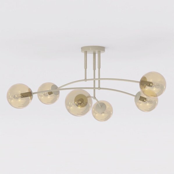 Stropní svítidlo PREGOS 6 – moka, jantarové sklo, 6× E14, šířka 90 cm