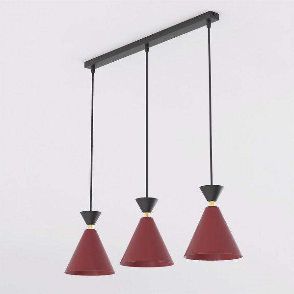 Závěsné svítidlo KLEVER 3 – vínové / černé, 3× E14, šířka 71 cm