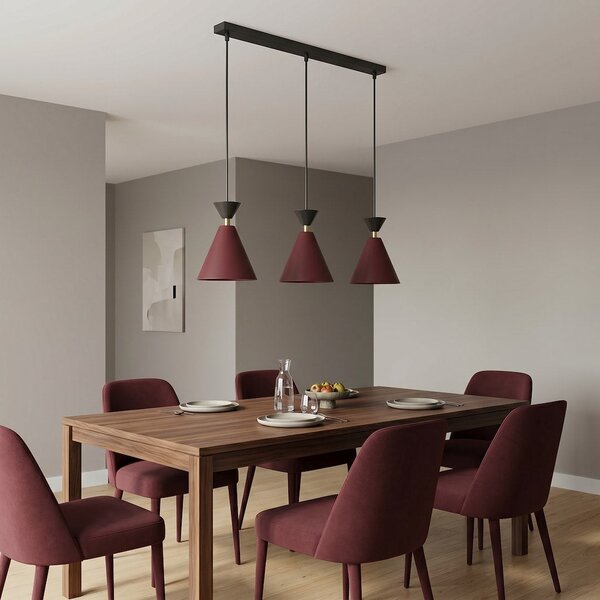 Závěsné svítidlo KLEVER 3 – vínové / černé, 3× E14, šířka 71 cm