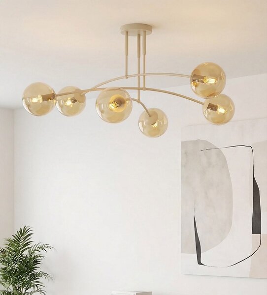 Stropní svítidlo PREGOS 6 – moka, jantarové sklo, 6× E14, šířka 90 cm