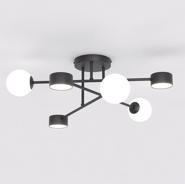 Stropní svítidlo HOLON 6 – černé, bílé sklo, 6× G9/GX53, šířka 62 cm