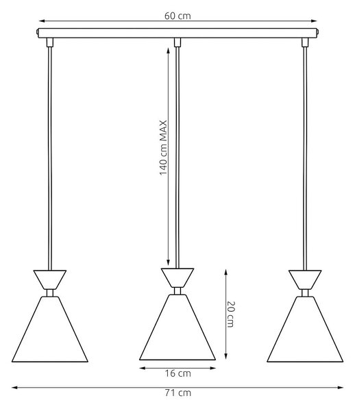 Závěsné svítidlo KLEVER 3 – vínové / černé, 3× E14, šířka 71 cm