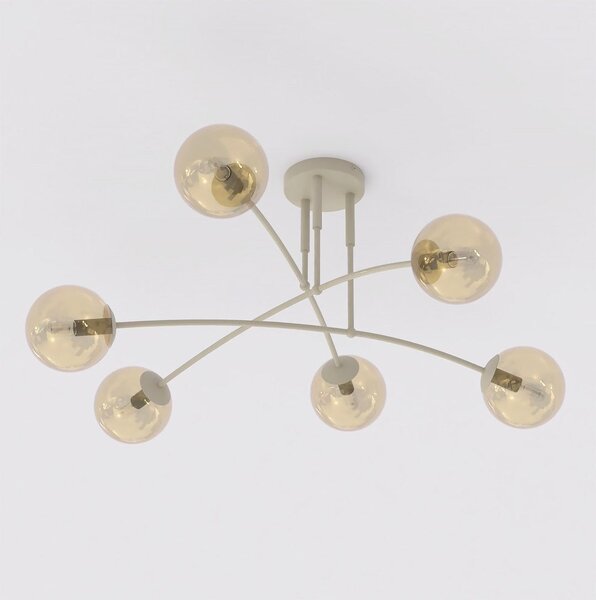 Stropní svítidlo PREGOS 6 – moka, jantarové sklo, 6× E14, šířka 90 cm