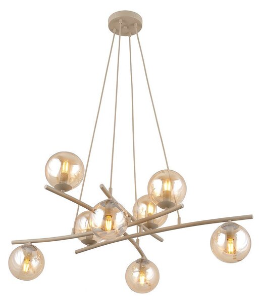 Závěsné svítidlo ESSA 8 – moka, jantarové sklo, 8× E14, šířka 100 cm
