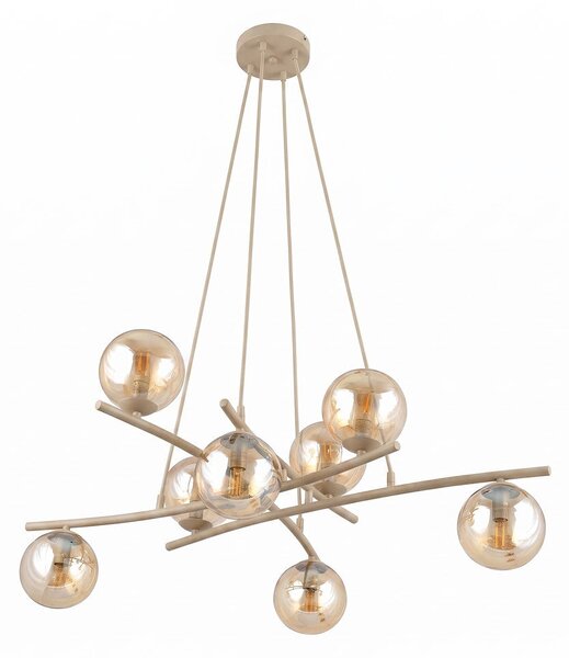 Závěsné svítidlo ESSA 8 – moka, jantarové sklo, 8× E14, šířka 100 cm