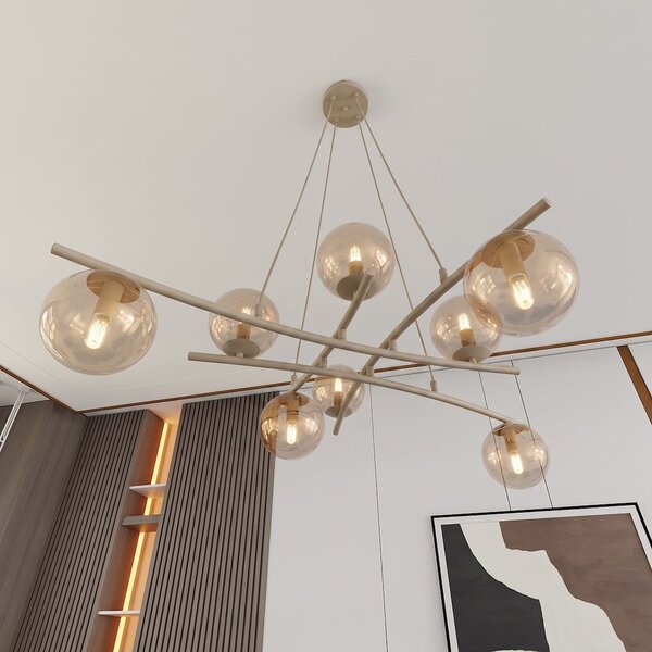 Závěsné svítidlo ESSA 8 – moka, jantarové sklo, 8× E14, šířka 100 cm