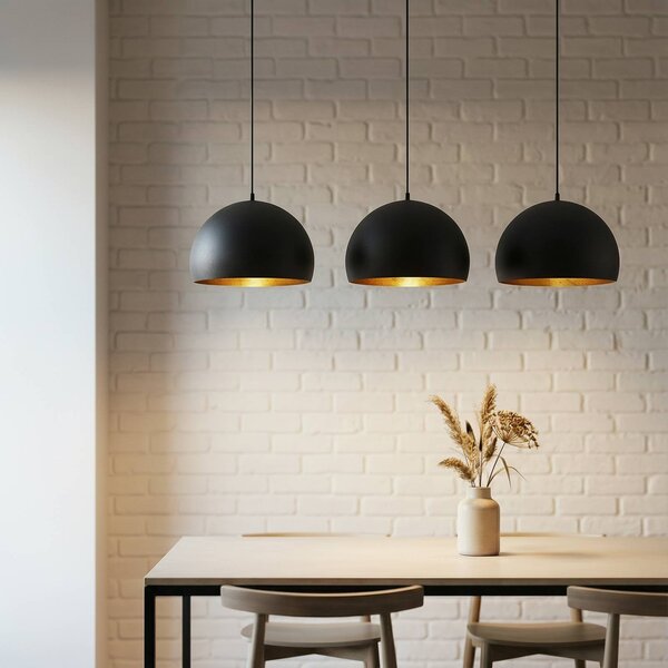 Lindby Závěsné svítidlo Tarjei, délka 120 cm, černá/zlatá, kov, stmívatelný, Černá, Obývací pokoj / jídelna, kov, Moderní