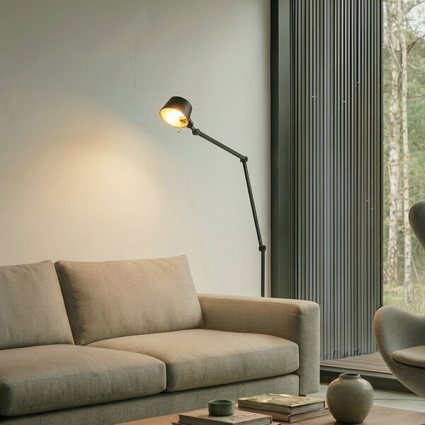 Lucande stojací lampa Silka, výška 216 cm, černá, kov, Černá, Pracovna / kancelář, kov, Moderní