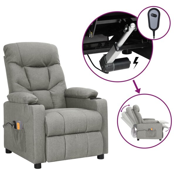 Elektrické masážní křeslo světle šedé textil 3098827