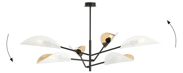 Stropní svítidlo VENE 6 – bílé, zlatá textilní stínidla, 6× E14, šířka 102 cm