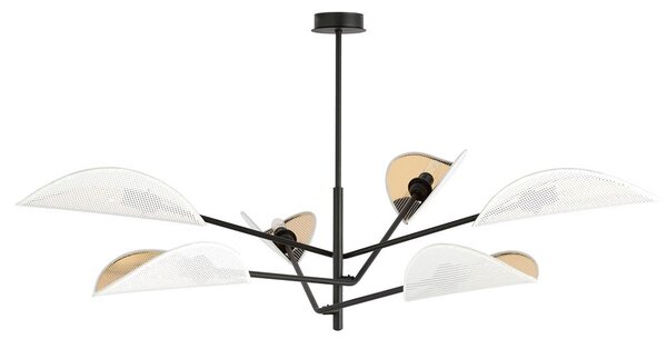 Stropní svítidlo VENE 6 – bílé, zlatá textilní stínidla, 6× E14, šířka 102 cm