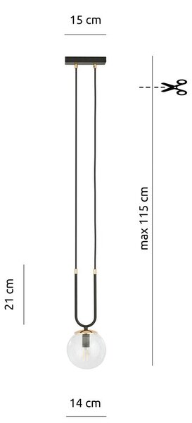 Závěsné svítidlo GLAM 1 – černé, čiré sklo, 1× E14, šířka 15 cm