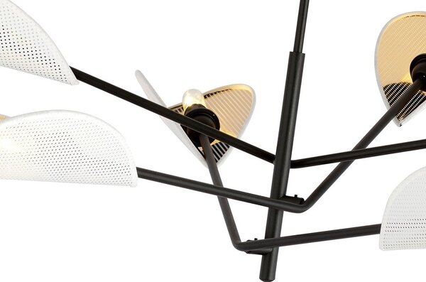 Stropní svítidlo VENE 6 – bílé, zlatá textilní stínidla, 6× E14, šířka 102 cm