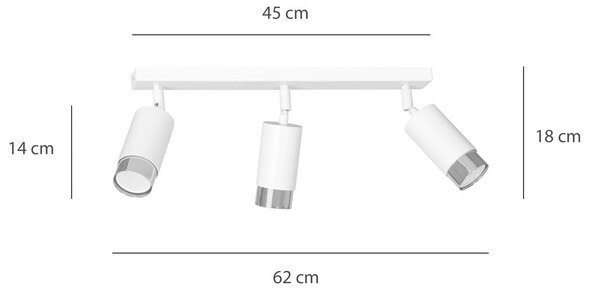 Stropní svítidlo HIRO 3 – bílé / chromové, 3× GU10, šířka 62 cm