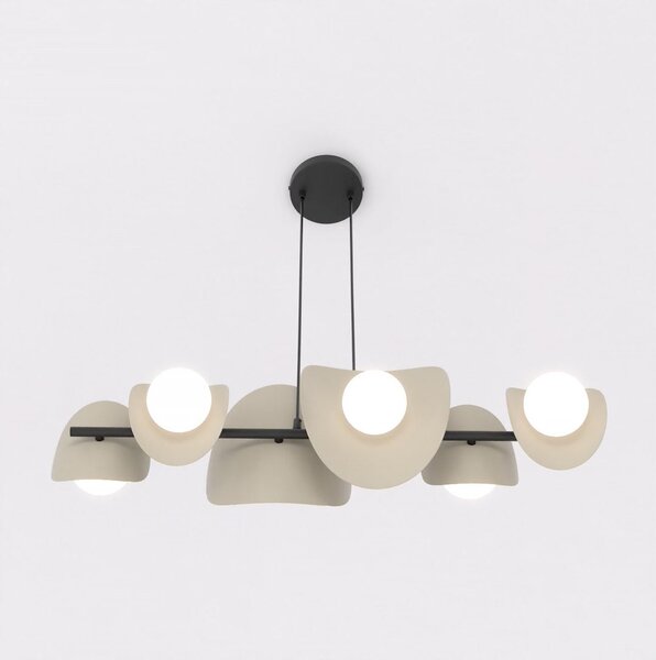 Závěsné svítidlo ELEMENTI 6 – černé / moka, bílé sklo, 6× G9, šířka 87 cm