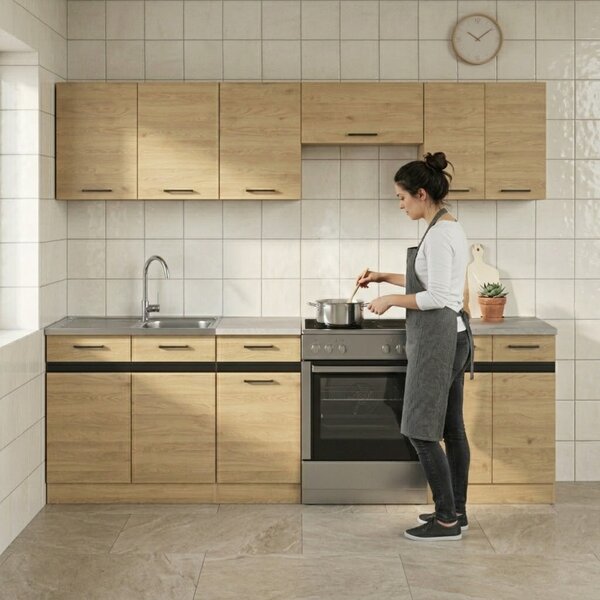 Kuchyň JUNONA MODUL VERZE2 BBL TAFLA 240 cm, dub bernstein