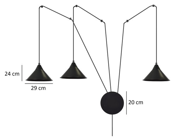 Závěsné svítidlo ABRAMO 3 – černé, 3× E27, šířka 400 cm