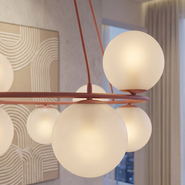 Závěsné svítidlo AZURA 8 – korálové, opálové sklo, 8× E14, šířka 86 cm