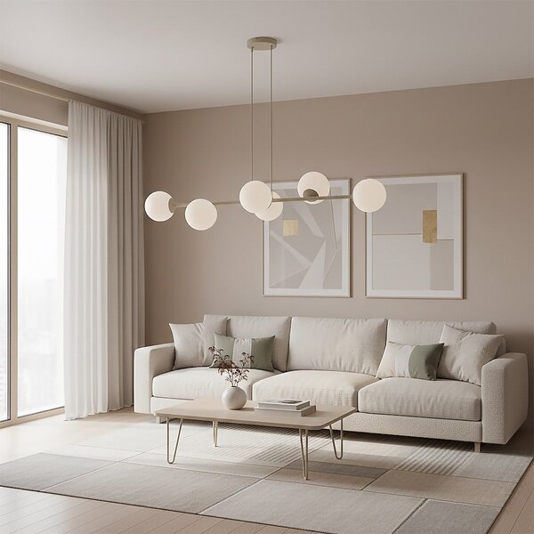 Závěsné svítidlo MAGNUS 6 – moka, opálové sklo, 6× E14, šířka 110 cm