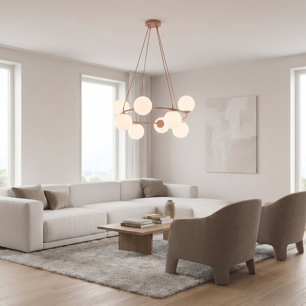 Závěsné svítidlo AZURA 8 – korálové, opálové sklo, 8× E14, šířka 86 cm
