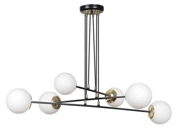 Závěsné svítidlo OGNIS 6 – černé, bílé sklo, 6× E27, šířka 90 cm