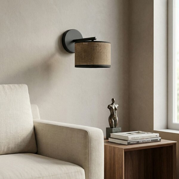 Nástěnné svítidlo ECO K1 – černé, hnědé textilní stínidlo, 1× E27, šířka 31 cm