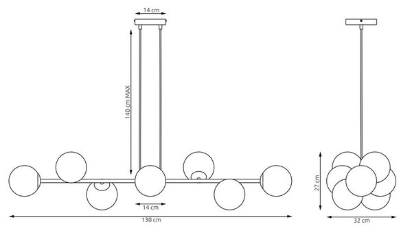 Závěsné svítidlo MAGNUS 8 – moka, opálové sklo, 8× E14, šířka 130 cm