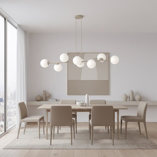 Závěsné svítidlo MAGNUS 8 – moka, opálové sklo, 8× E14, šířka 130 cm
