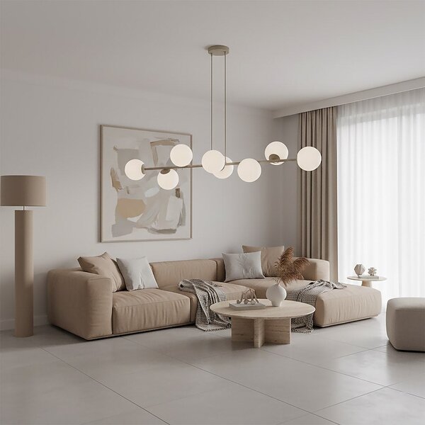 Závěsné svítidlo MAGNUS 8 – moka, opálové sklo, 8× E14, šířka 130 cm