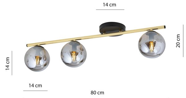 Stropní svítidlo MONZA 3 – černé, grafitové sklo, 3× E14, šířka 80 cm