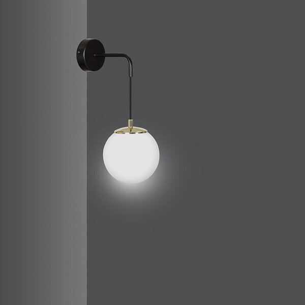 Nástěnné svítidlo OGNIS K1 – černé, bílé sklo, 1× E27, šířka 18 cm