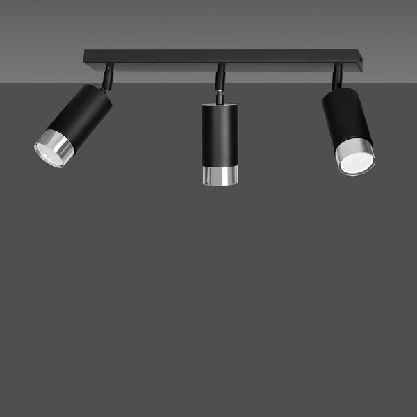 Stropní svítidlo HIRO 3 – černé / chromové, 3× GU10, šířka 62 cm
