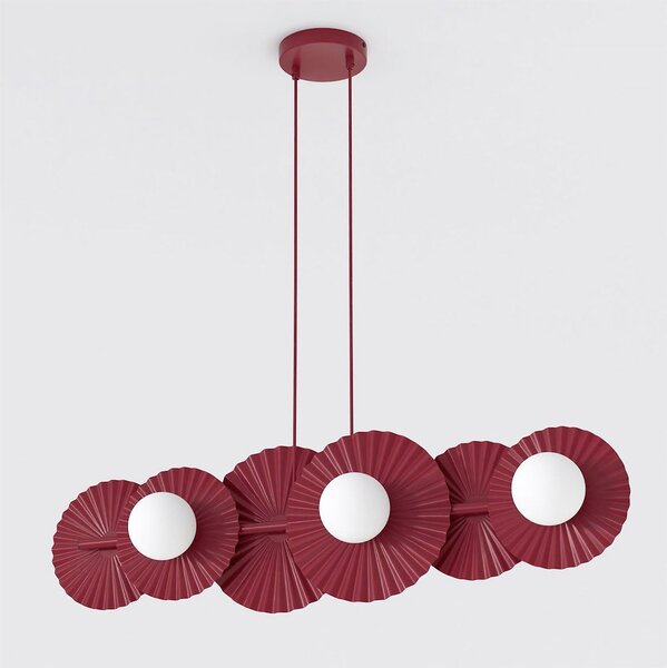 Závěsné svítidlo UMBRA 6 – vínové, bílé sklo, 6× G9, šířka 92 cm