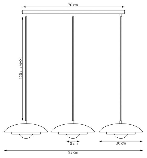 Závěsné svítidlo SKIN 3 – černé, bílé sklo, 3× G9, šířka 95 cm
