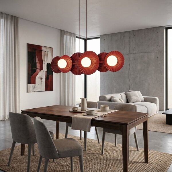 Závěsné svítidlo UMBRA 6 – vínové, bílé sklo, 6× G9, šířka 92 cm