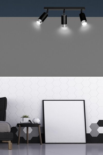 Stropní svítidlo HIRO 3 – černé / chromové, 3× GU10, šířka 62 cm