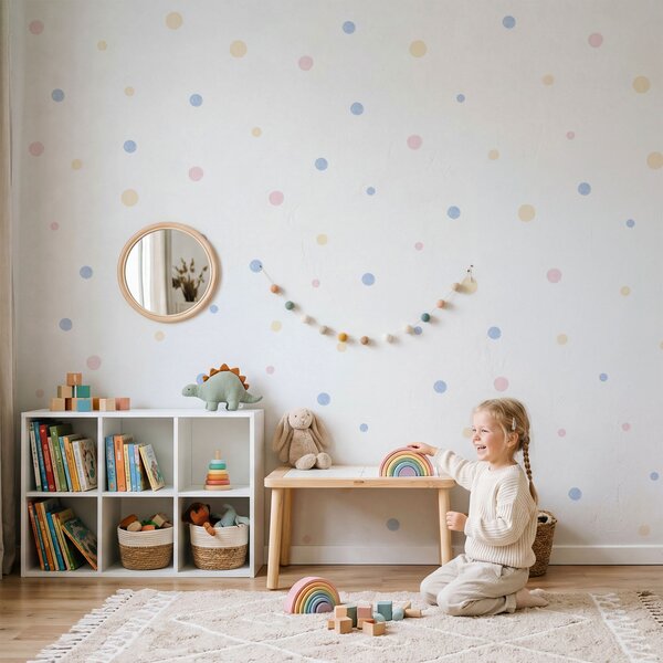 Fototapeta Bílé pozadí s pestrobarevnými tečkami, Geometrické fototapety, Populární fototapety, t00807 - Tapeko.co.cz
