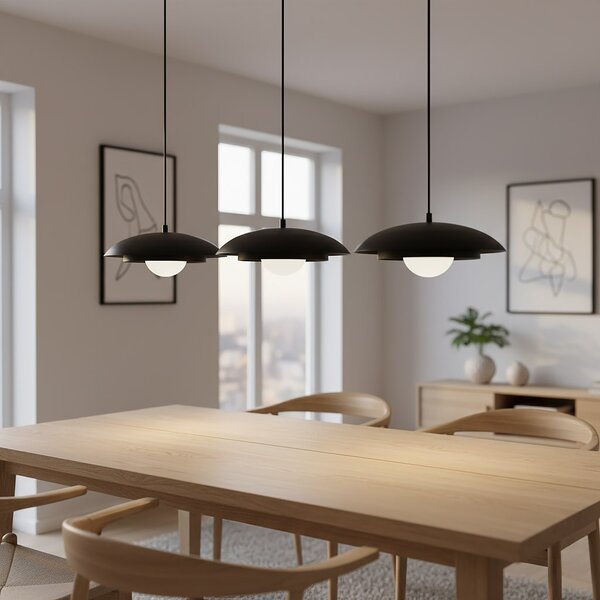 Závěsné svítidlo SKIN 3 – černé, bílé sklo, 3× G9, šířka 95 cm