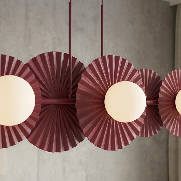Závěsné svítidlo UMBRA 6 – vínové, bílé sklo, 6× G9, šířka 92 cm